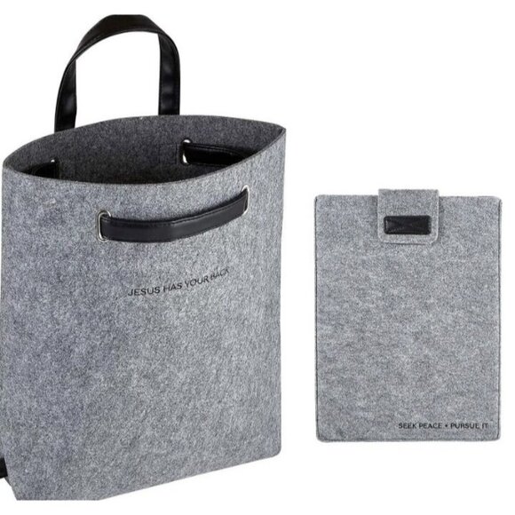 Faithworks Convertible Inspirational Felt Backpack & La Light Gray Bag B000119 - Picture 1 of 8